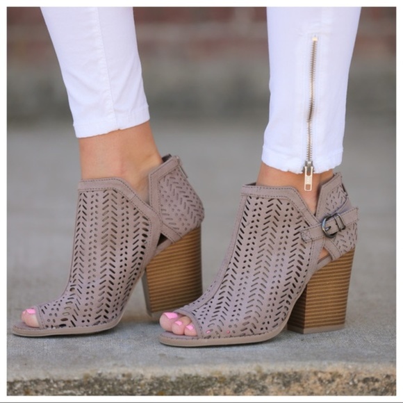 2 a T Boutique Shoes - LAST PAIR! Taupe Die Cut Open Toe Buckle Booties